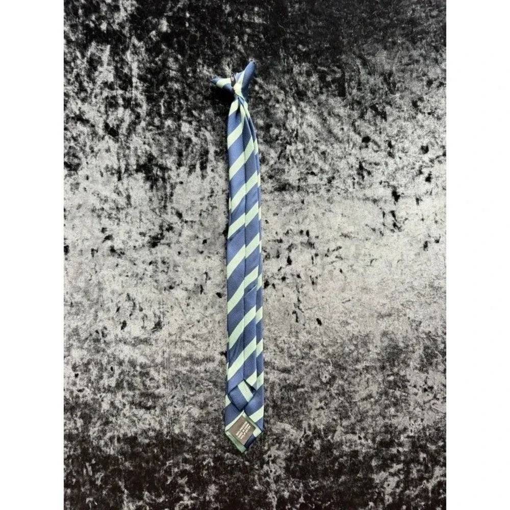 Boys Clip-On Tie Navy Green Repp Stripe 17
